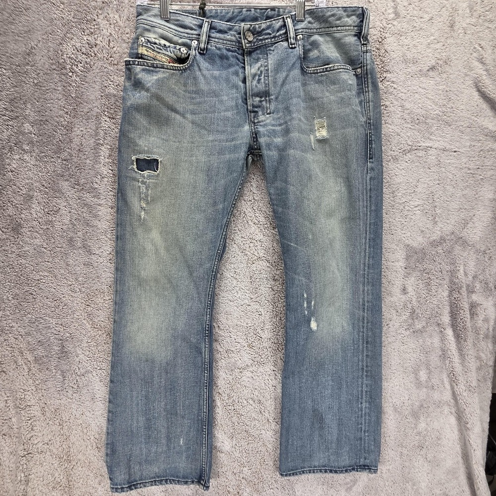 Diesel Jeans Mens 32x30 Blue Zatiny Regular Bootcut Made Italy Altered Hem 008TL